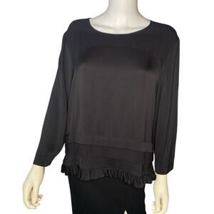 Kate Spade Black Layered Ruffle Hem 3/4 Length Sleeve Top sz XL